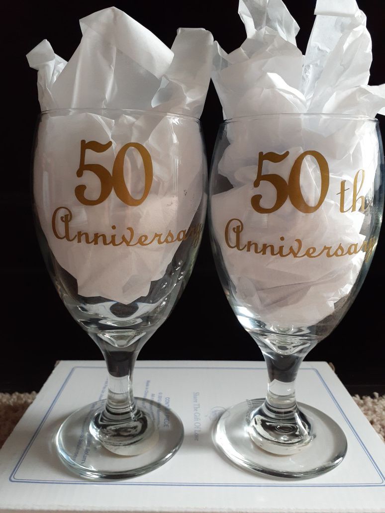 (2) 50th ANNIVERSARY WINE GLASSES