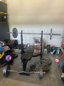 Bench/Shoulder Press & Barbell With Weights