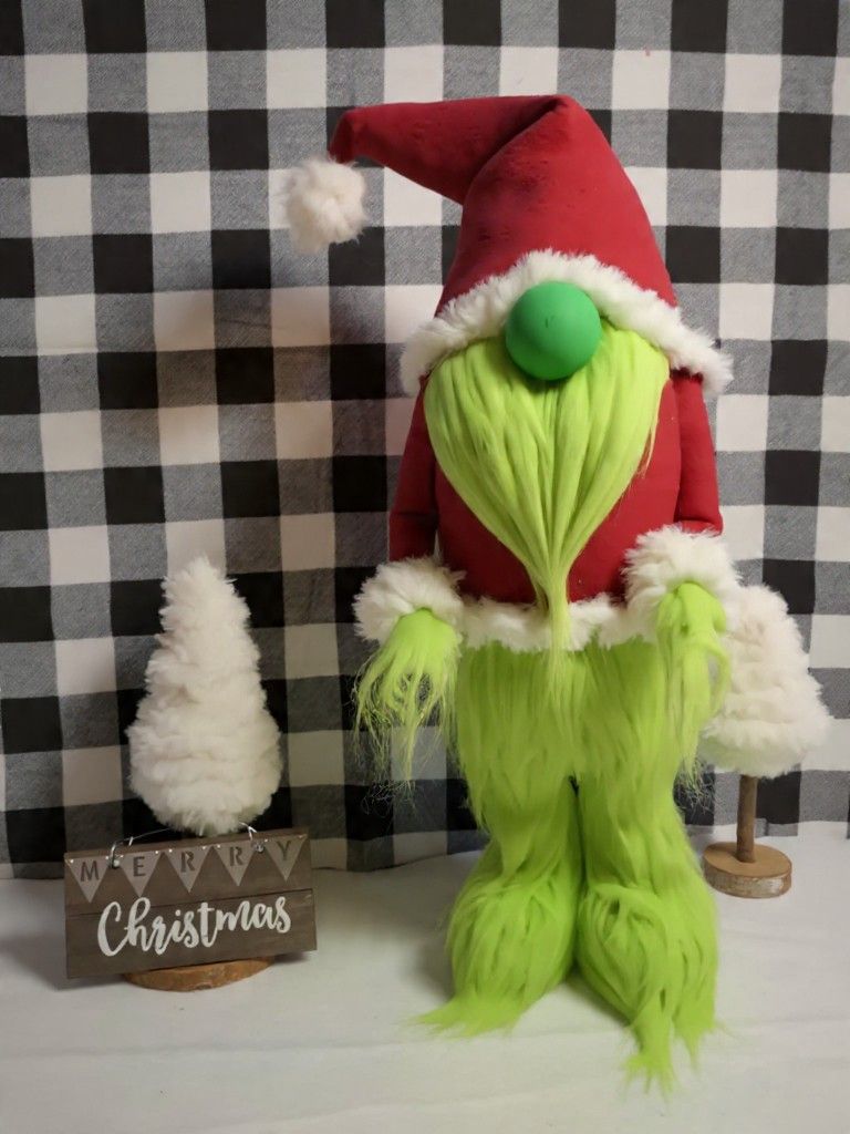 🎄 Handmade Standing Grinch Gnome + Max (Made to order)