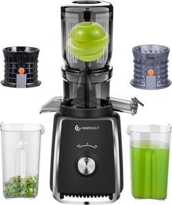 AMZCHEF Cold Press Juicer Machine, 4.5" Wide Feeding Chute, 2 Filters, 250W, Black