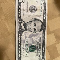 Rare 5 Dollar Bills ,, Year And 6666 Number 