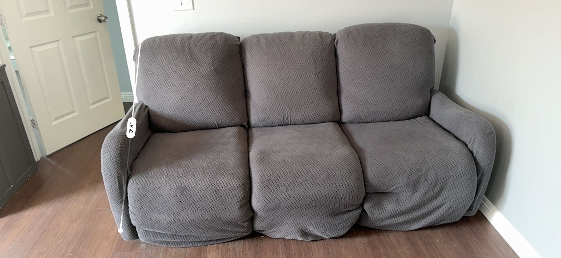 Couch Recliner - Brown Oak- With Grey Cover