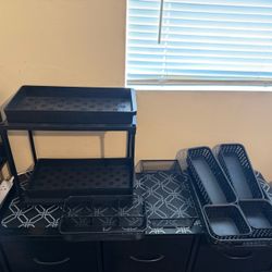 Black Desk Organizer Set with Trays and Baskets