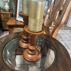 Beautiful Wood Accent Candle Holders , Big Is 10” Tall Small Is 8 “ Tall; $10 For Both 