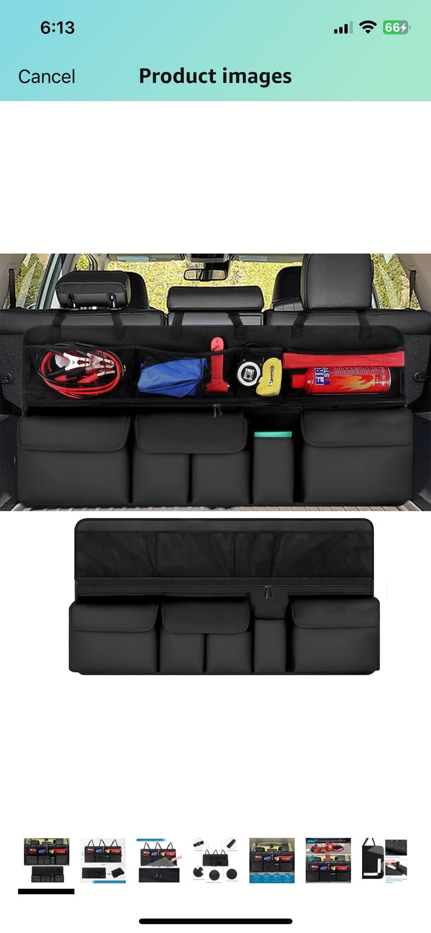 Car Trunk Organizer and Storage, with Zipper Extension Backseat Hanging Organizer for SUV, 39.5" Large Auto Backseat Storage with 3 Adjustable Straps,