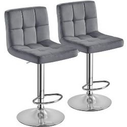 Adjustable Velvet Fabric Swivel Barstools Set of 2