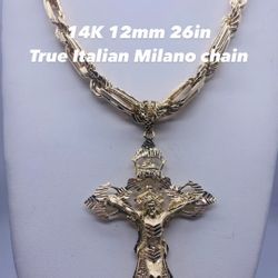 14K 12mm 26in true italian milano chain. crucifix cross sell separately. 