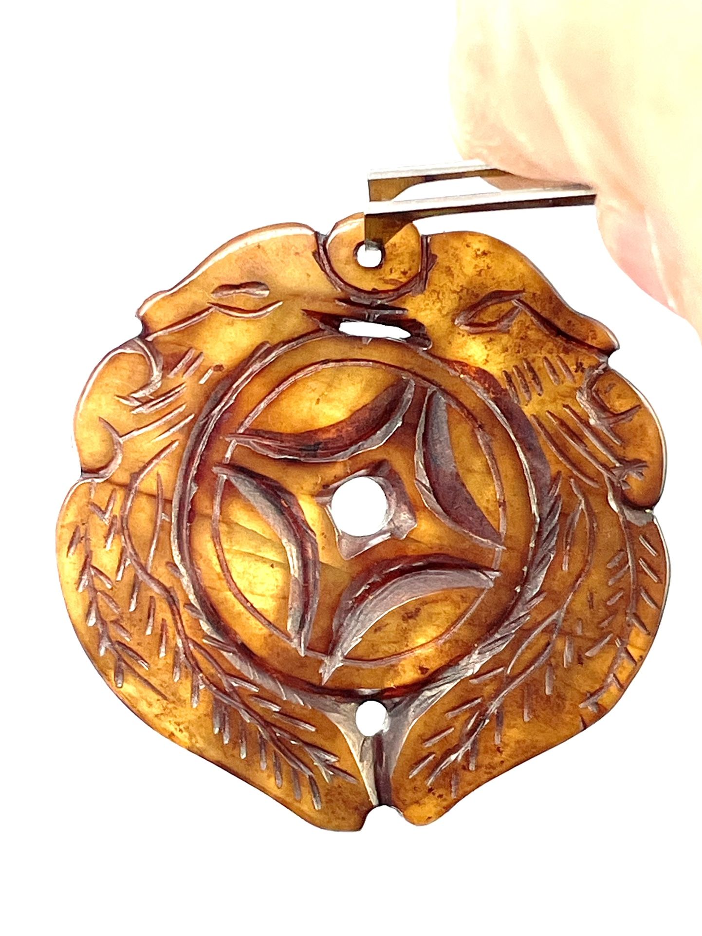 Carved Serpentine Jade Medallion 