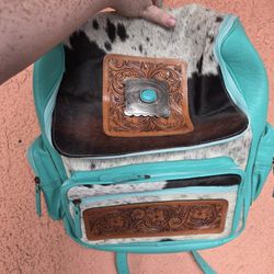 Turquoise Hair On HideBrown Leather Women's Bag
