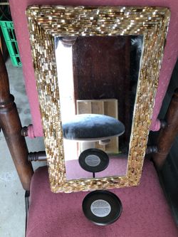 Beautiful Gold and Bronze Woven Mirror and Candle Holder 17” h x 8” w x .5” w From Smoke free home Excellent Condition