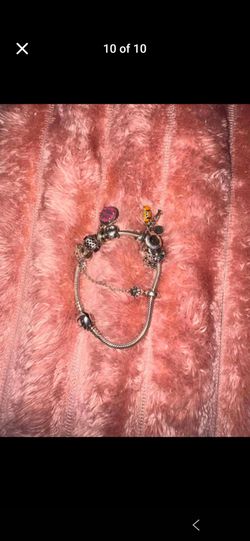 Authentic Pandora Charm Bracelet with Chain Link - Mad Hatter, Big Apple, Red Ruby, Kitty Cat, Half Moon Charms