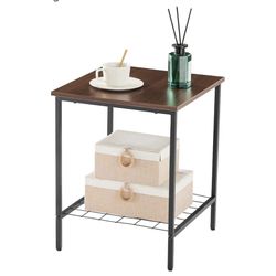 End Table with Shelves 16 Inch Square 2-Tier Coffee Tea Wooden Beside Nightstand