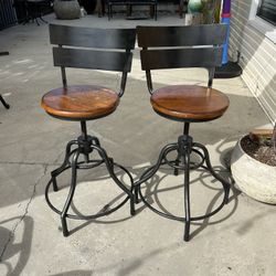 Rustic Wood And Industrial Metal Swivel Bar Stools 
