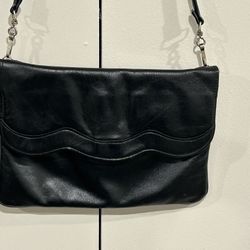 Beautiful scalloped Leather Vintage Purse with removable strap to use as a clutch 