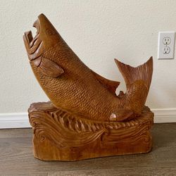 Vintage Hand Crafted Wooden Fish Sculpture 4/15/17”