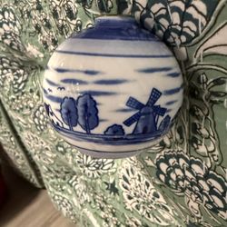 Delft Holland Windmill Christmas Tree Ornament Blue White Porcelain