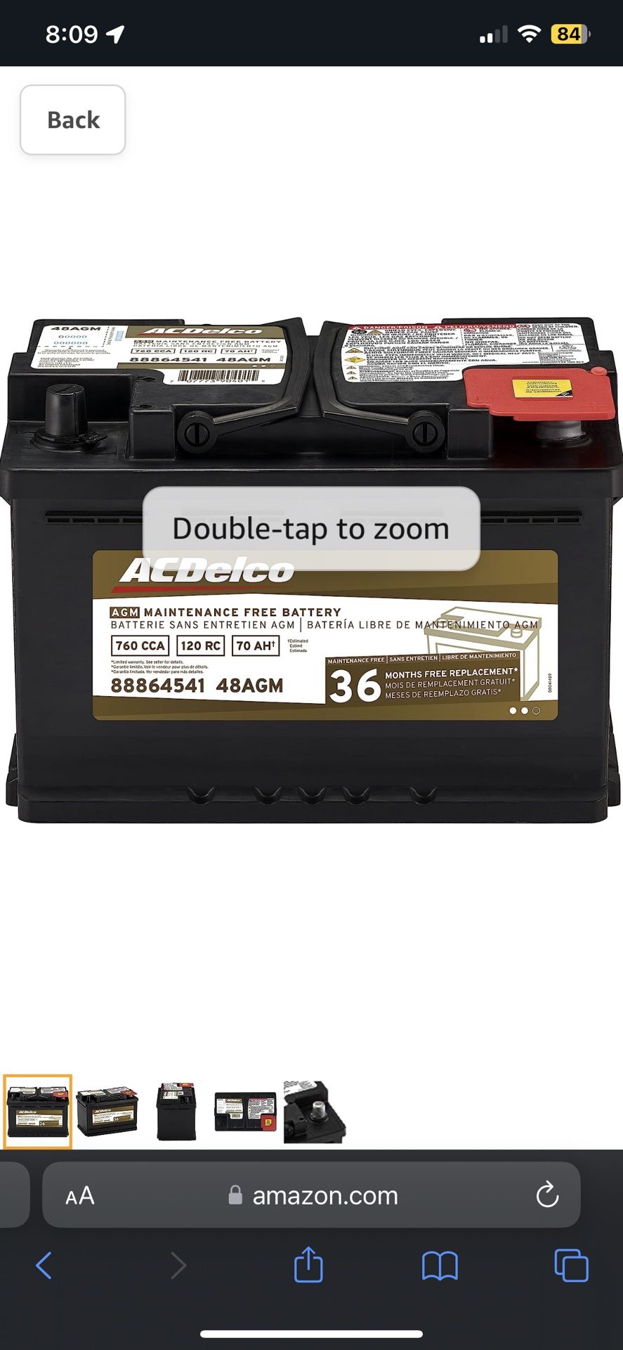 ACDelco Gold 48AGM 36 Month Warranty AGM BCI Group 48 Battery , Black
