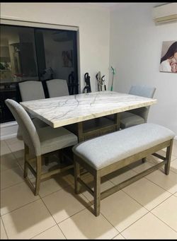 Marble Top Dining Table with Chairs and Bench