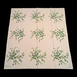 MCM 50s Wilendur Green Ivy Leaves On White Color Fast Cotton Tablecloth Topper
