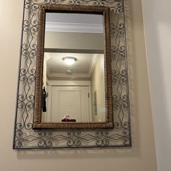 Gorgeous Metal And Wicker Mirror And Matching Wicker Seat 