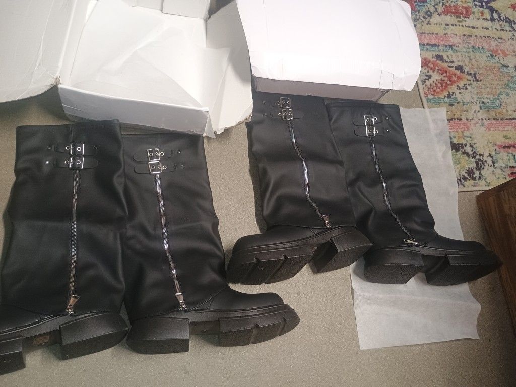 Black Knee High Platform Boots Size 8