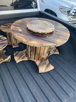 Rustic coffee table with lazy Susan in the middle $85 obo