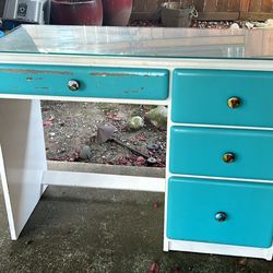 Wooden Desk w/ Glass Top