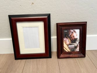 TWO Solid Wood Brown Picture Frames - 8x10 Matted 4x6 Frame and 5x7 Wood Frame