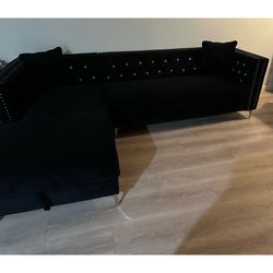 Black Sectional  Diamond Button Tufted Sofa