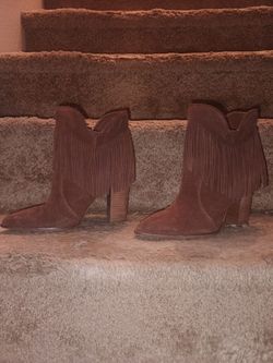 ANTONIO MELANI Brown Suede Fringe Ankle Boots Size 6.5M