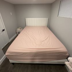 Queen Sized White Bed Frame + Headboard