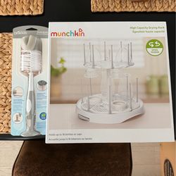 NEW - baby bottle drying rack + bottle scrubber