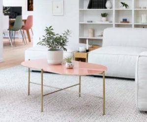 Pink Glass Oval Coffe Table w/ Gold Legs