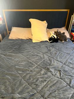Navy Blue And Gold Queen Bed Frame
