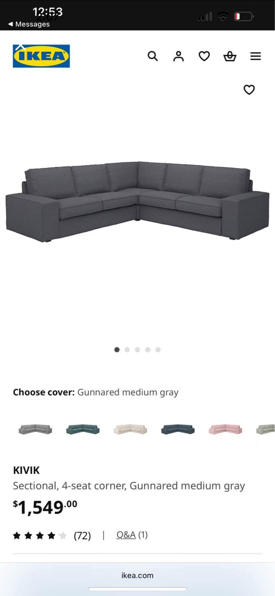 Sectional, 4-seat corner, Gunnared medium gray Couche , Wall Painting and Rug