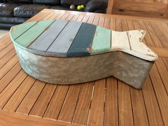 Fish shaped rustic decorative storage box with a metal body