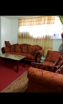 2 Gold/Maroon/Red 3 Seater Sofas