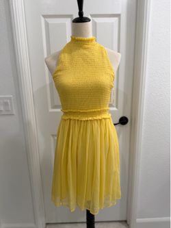 Zara Basic Yellow Smocked Halter Dress