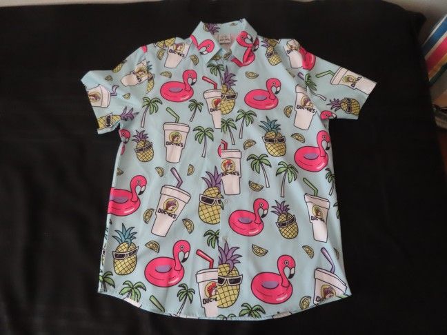 BUC-EE'S Men's Button Up Shirt Light Blue Graphic Beaver Never Sleeps sz S