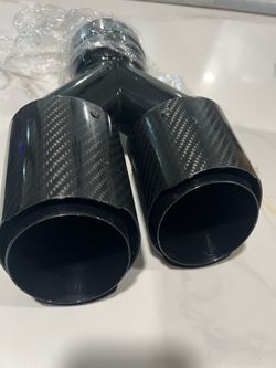Exhaust Pipe Car Car Carbon Fiber Glossy Muffler Tip Y Shape Double Exit Exhaust Pipe Mufflers Nozzle Decoration Universal Stainless Black(63.5mm-101m