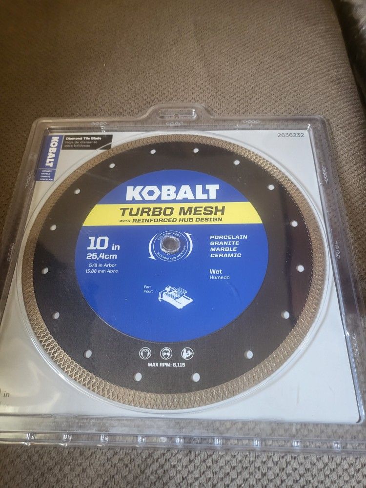 Kobalt CTM10P 10-in Wet Continuous Rim Diamond Saw Blade, turbo mesh blade