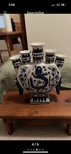 Chinese Blue & White Porcelain 5 Sacred Peaks Vase/Candle Holder