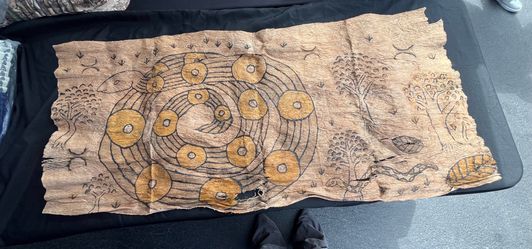 Traditional Handmade Barkcloth, Hand painted Spiral Serpent.