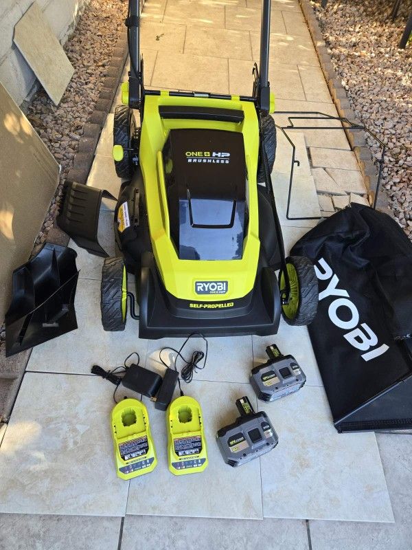 RYOBI 18V HP Brushless 20 in. Self Propelled Lawn Mower w/ (2) 6.0Ah HP batteries and (2) chargers
