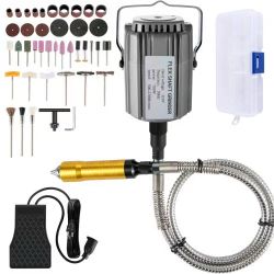 80#Flex Shaft Grinder 780W Rotary Tool 0RPM Rotary Carver with 1/4\" 3-Jaw Chuck & Stepless Speed Foot Pedal Hanging Grinding Machine 42PCS Ac