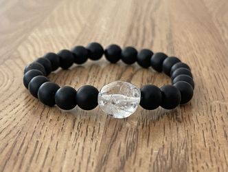 NATURAL Charged Crystal Quartz & Onyx Bracelet (known For: healer, Protect Against Negativity, Calm Emotions, Reduce Stress)