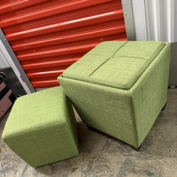 Green Storage Ottoman + Matching Cube Seat