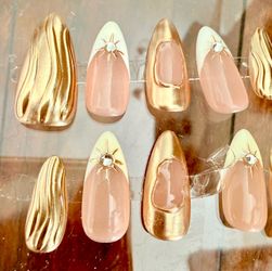 Gold Nude Rhinestone Almond Press-On Nails Size S