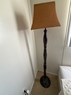 Wooden Floor Lamp with Burlap Shade