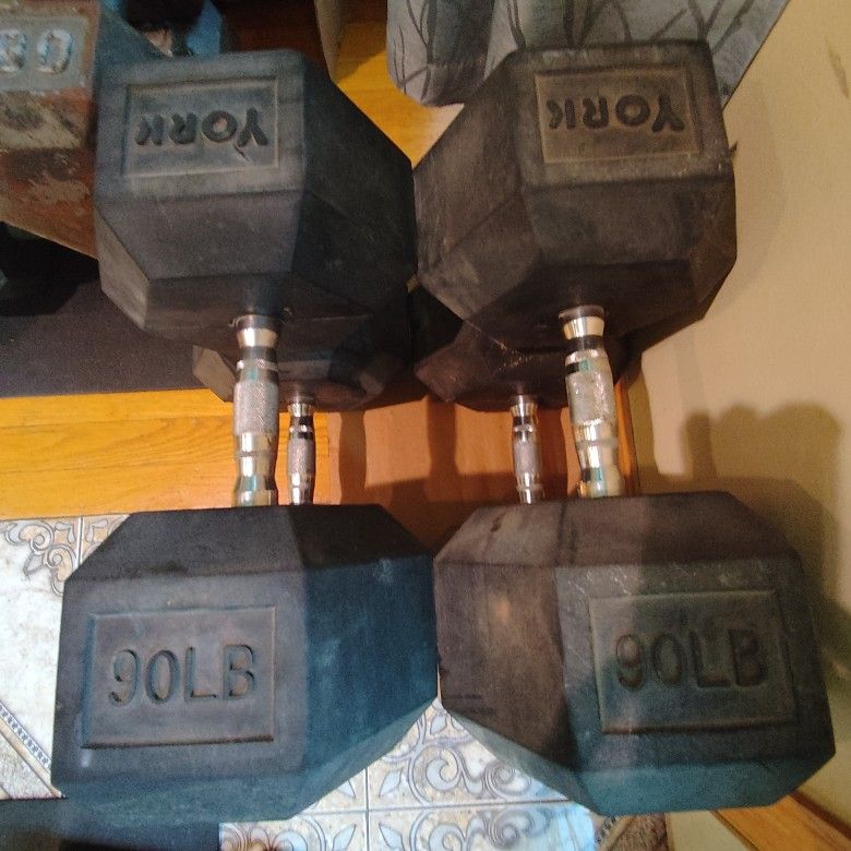 90lb Rubber Hex Dumbbells--